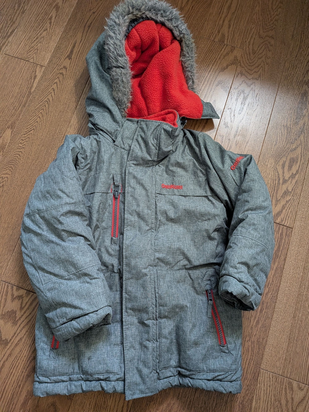OshKosh B'gosh Gray Jacket with Red Fleece Lining